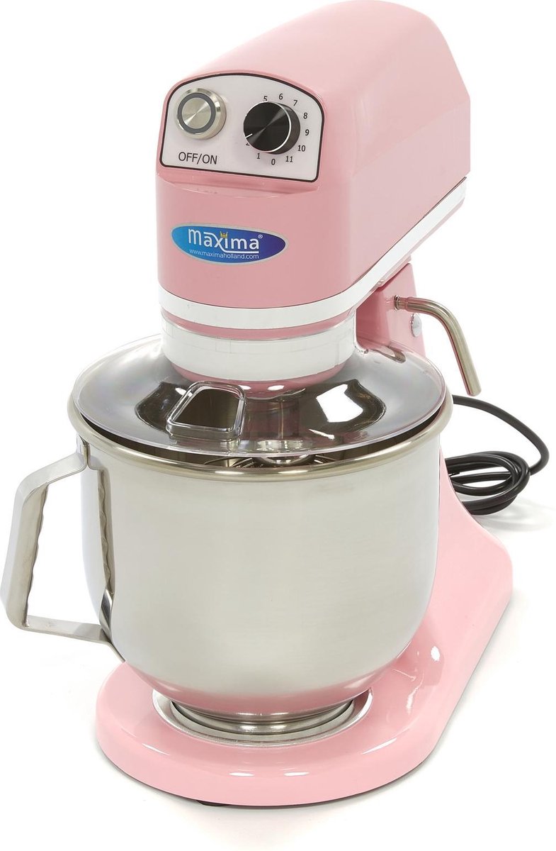 Planeetmenger 7 Liter - RVS Mengkom - 11 Snelheden - 100 tot 938 RPM - Roze - met RVS Accessoires - Kantelbare Keukenmachine / Deegmachine - Maxima