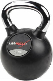 LMX Rubberen Kettlebell - met Chroom handvat - 16 kilo - Zwart - One Size