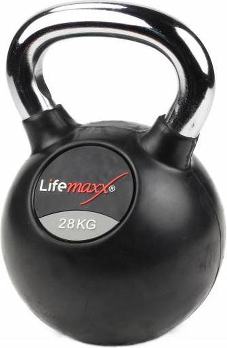 LMX Rubberen Kettlebell - met Chroom handvat - 16 kilo - Zwart - One Size