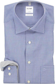 OLYMP Luxor comfort fit overhemd - donkerblauw met wit geruit (contrast) - Strijkvrij - Boordmaat: 49