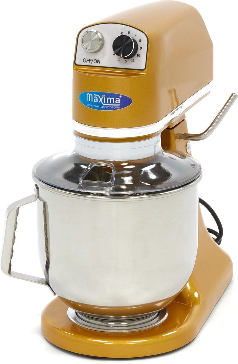 Planeetmenger 7 Liter - RVS Mengkom - 11 Snelheden - 100 tot 938 RPM - Goud - met RVS Accessoires - Kantelbare Keukenmachine / Deegmachine - Maxima