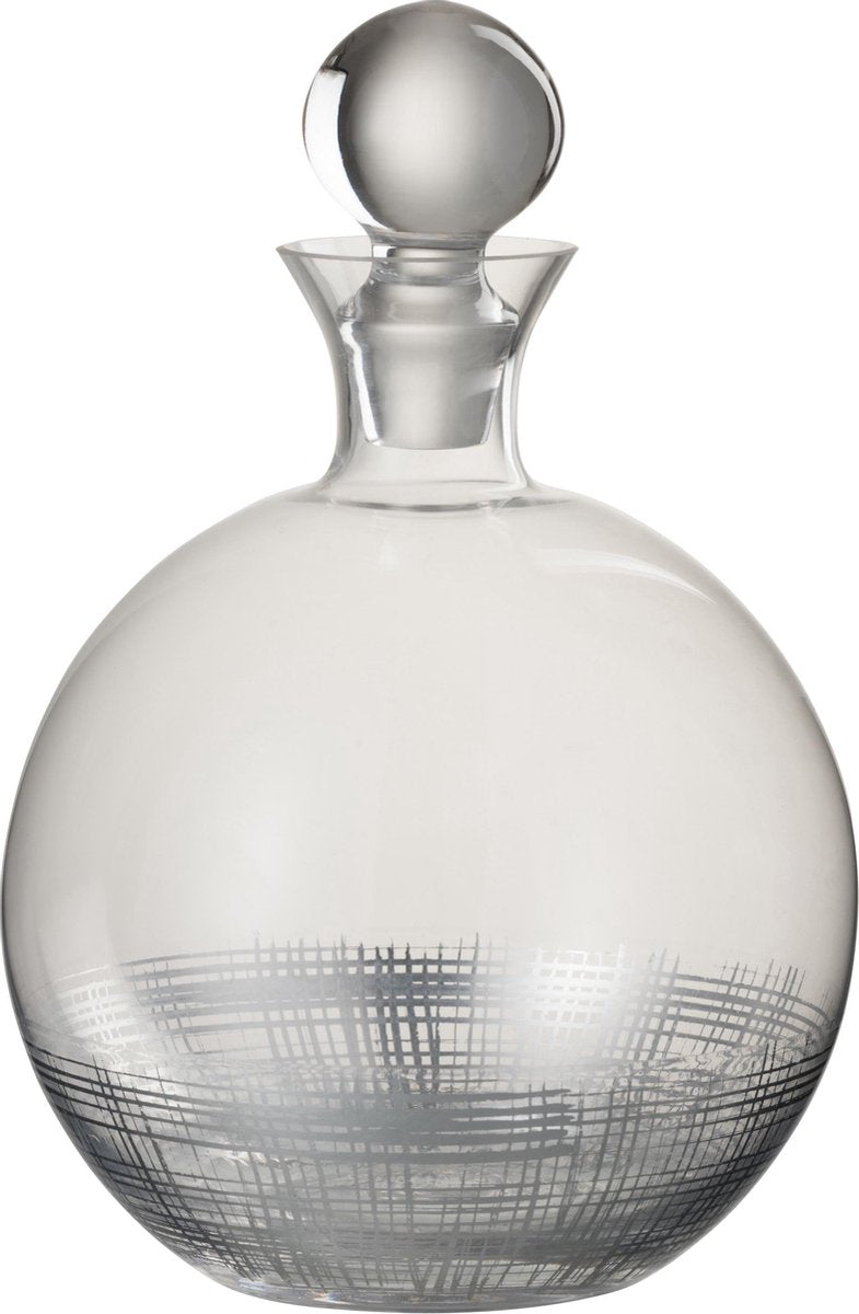 J-Line Karaf Stop Raster Bol Glas Zilver/Transparant