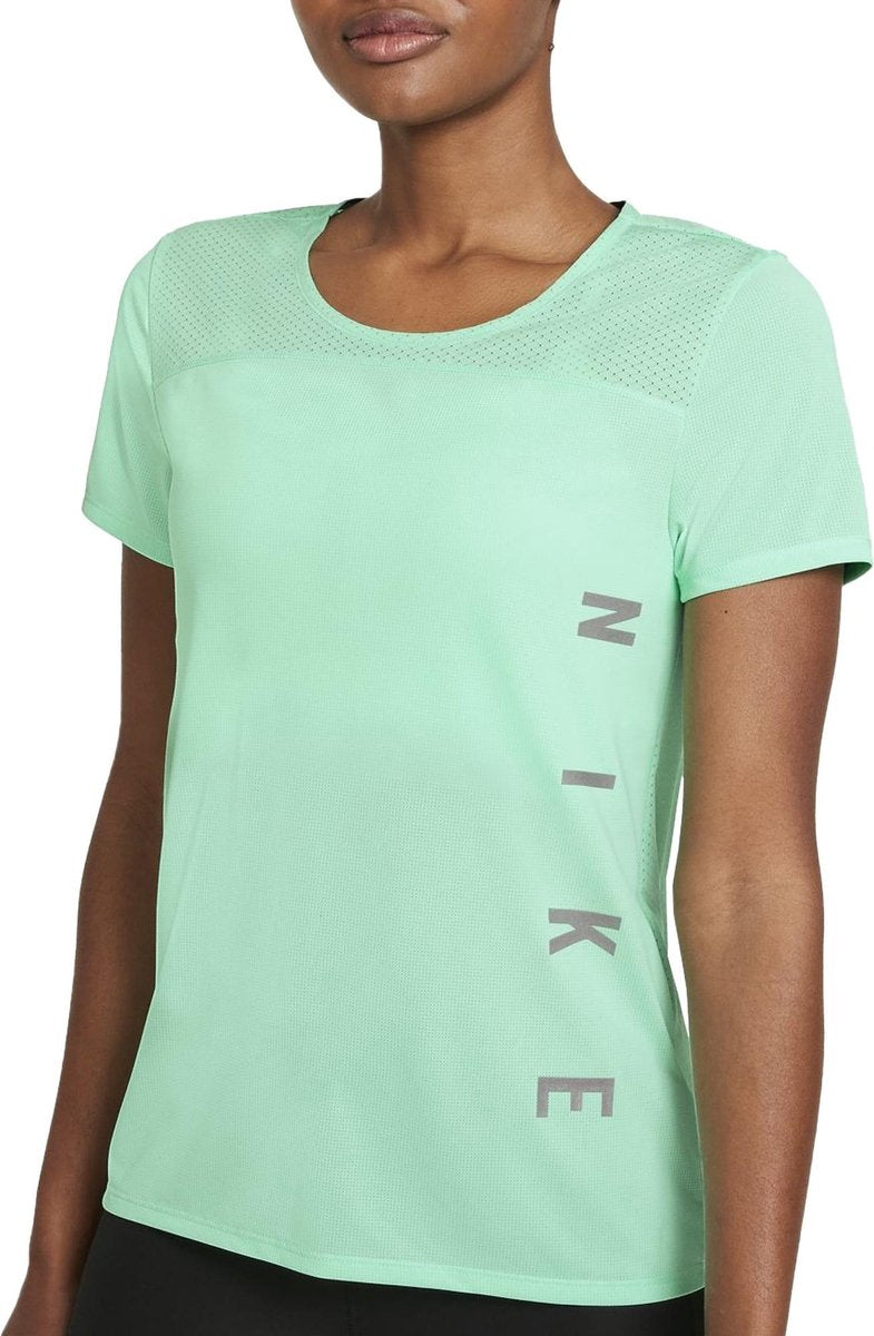 Nike Miler Run Division  Sportshirt - Maat L  - Vrouwen - lime groen/wit