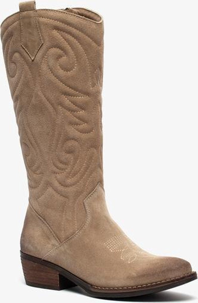 TwoDay suede dames cowboy western laarzen - Beige - Maat 40