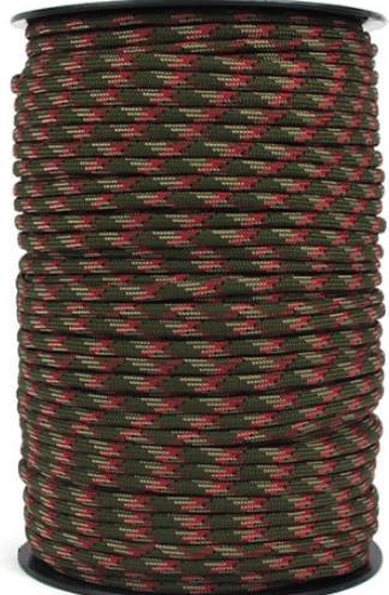 Allesvoordeliger paracord 4 mm - 9 core - 5 meter - groen beige rood