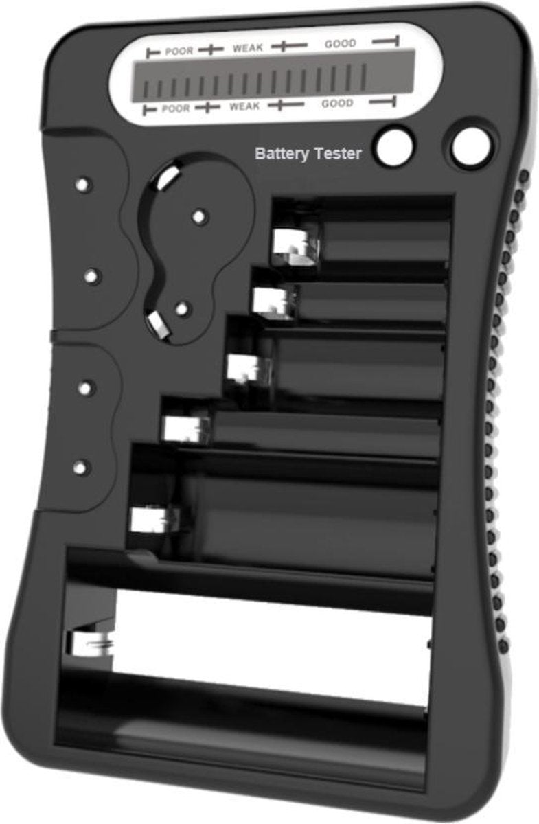 Allteq - Batterijtester - Batterijen tester - Digitaal - AA/AAA/C/D/9V blok/knoopcel - Zwart