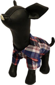 Blouse blauw geblokt in het voor de hond - S (lengte rug 23 cm