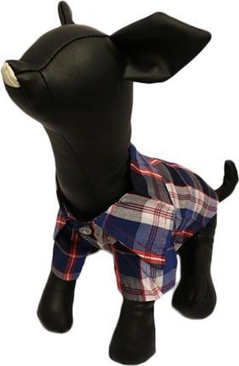 Blouse blauw geblokt in het voor de hond - S (lengte rug 23 cm