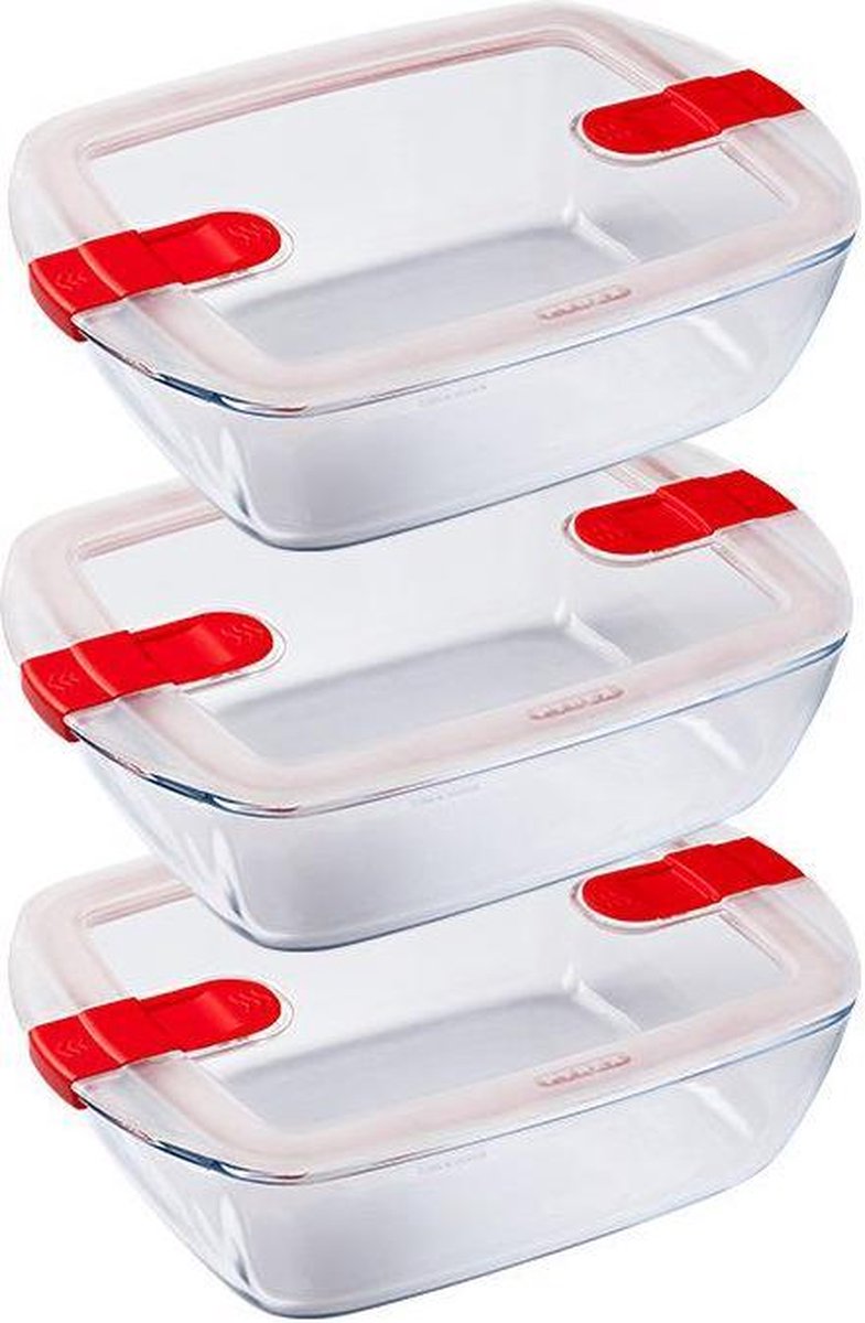 Pyrex - Cook & Heat - Rechthoekige Schaal met Magnetronbestendige Deksel - Glas - 1