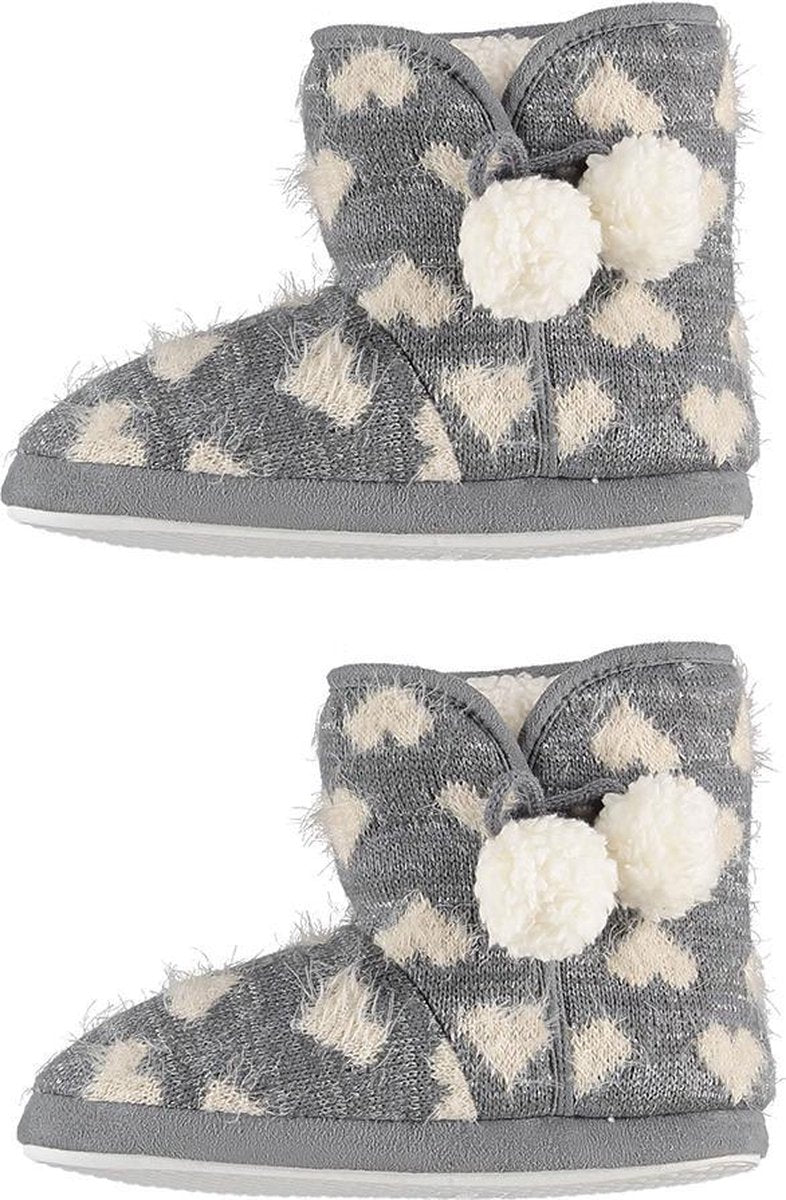 Pantoffels dames - Sloffen - Pantoffels - Sloffen dames - Hoog - Patroon - Hartjes - Grijs - Maat 39/40
