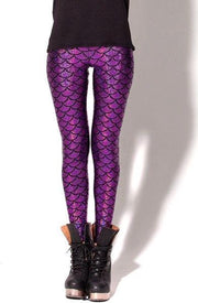 Zeemeermin legging paars - maat M-L 38 40 - kleine mermaid Ariel schubben glitter broek metallic