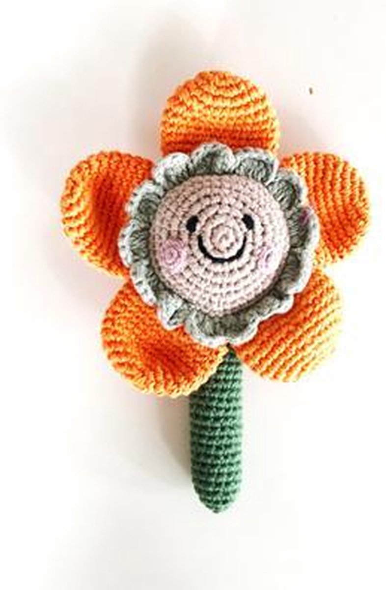Pebble Organic rammelaar -  friendly flower - Orange - fairtrade - duurzaam