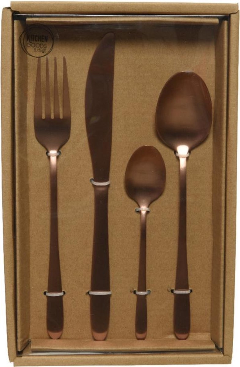 Besteksets/bestek set 16-delig rose goud voor 4 personen - Tafelbestek voor ontbijt lunch en diner