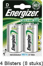 8 stuks (4 blisters a 2 stuks) Energizer D Power Plus Batterij oplaadbaar 1.2V 2500mAh rechargeable