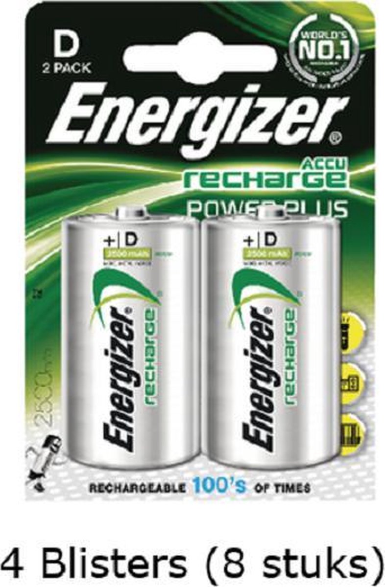 8 stuks (4 blisters a 2 stuks) Energizer D Power Plus Batterij oplaadbaar 1.2V 2500mAh rechargeable