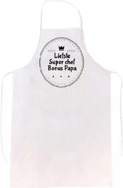 Liefste super chef bonus papa keukenschort | verassing - feestdag - verjaardag - geschenk - gift - kado - cadeau - barbeque - barbecue - chefkok - keuken - schort - eten - bbq - vlees - familie