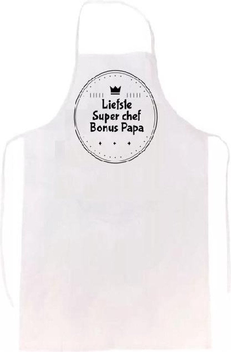 Liefste super chef bonus papa keukenschort | verassing - feestdag - verjaardag - geschenk - gift - kado - cadeau - barbeque - barbecue - chefkok - keuken - schort - eten - bbq - vlees - familie