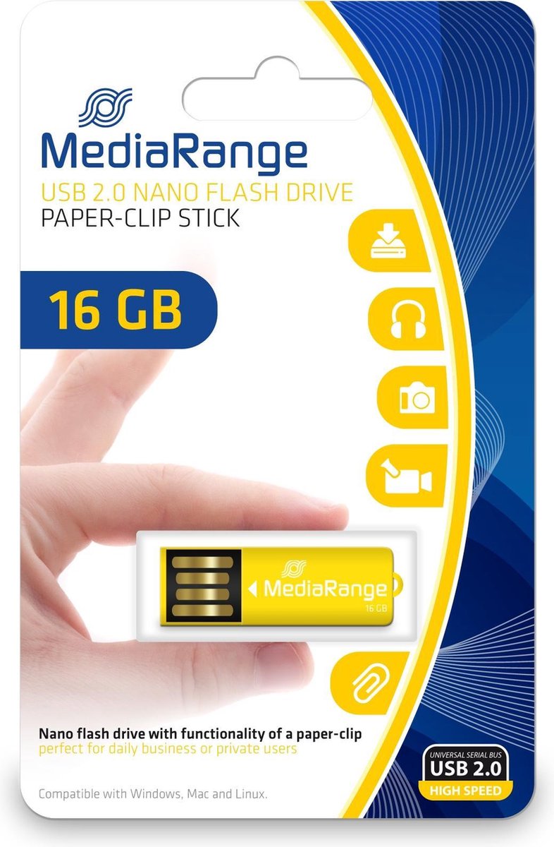 MediaRange MR976 USB flash drive 16 GB USB Type-A 2.0 Geel