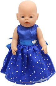 Dolldreams | Poppenkleding - Blauw Jurkje met pailletten en vlinders - Past op Baby born of andere poppen 39 tot 45 cm
