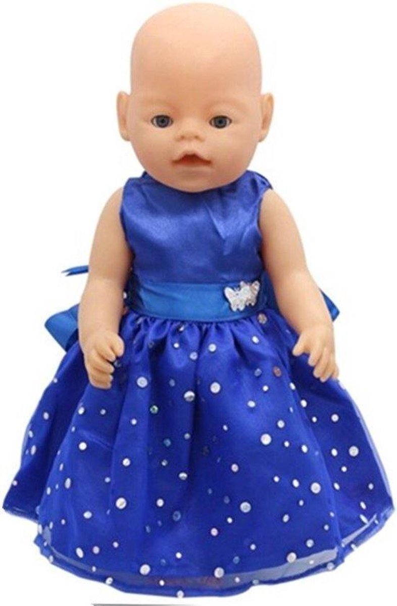 Dolldreams | Poppenkleding - Blauw Jurkje met pailletten en vlinders - Past op Baby born of andere poppen 39 tot 45 cm