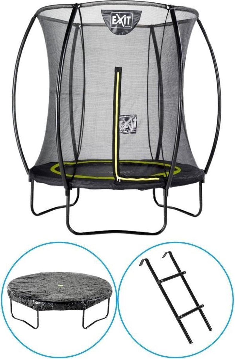 EXIT Toys - Trampoline Met Veiligheidsnet - Op Poten - Silhouette - Rond - ø183cm - Zwart - Inclusief Ladder en Afdekhoes