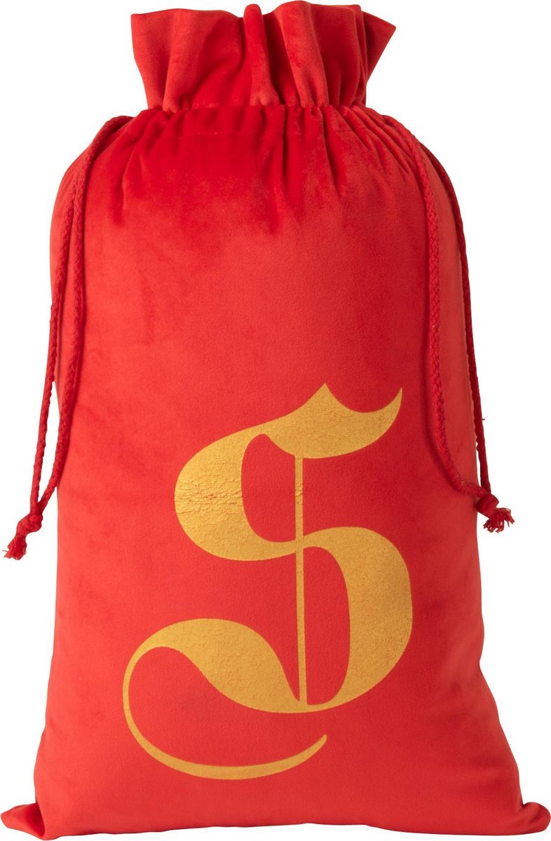 J-Line Zak Kerst S Velvet Rood Medium Set van 2 stuks