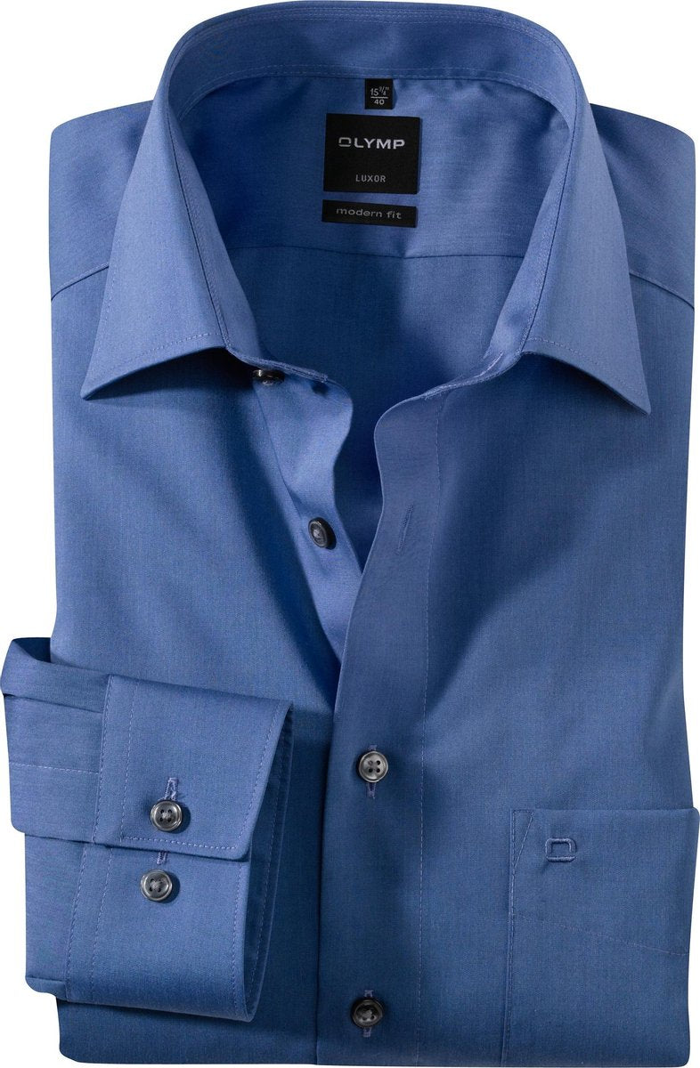 OLYMP Luxor modern fit overhemd - rook blauw - Strijkvrij - Boordmaat: 47