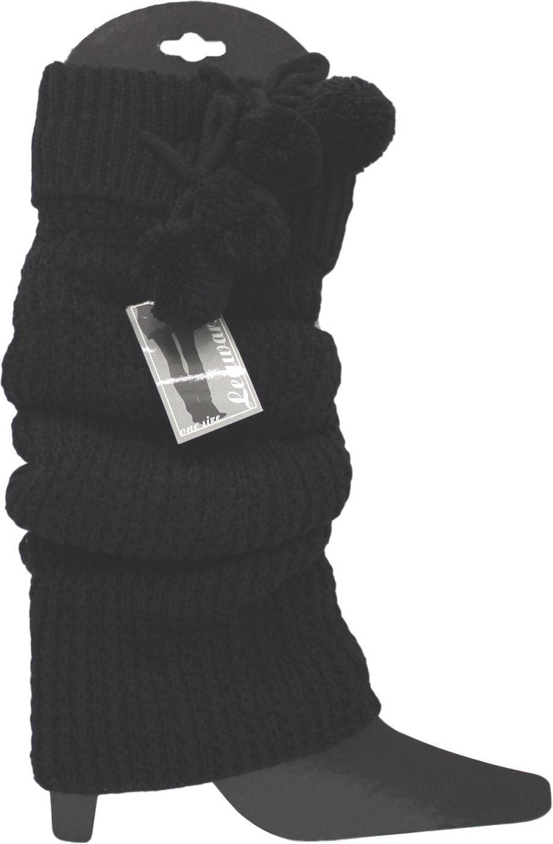 Beenwarmer - Gebreid - Pompon - Zwart