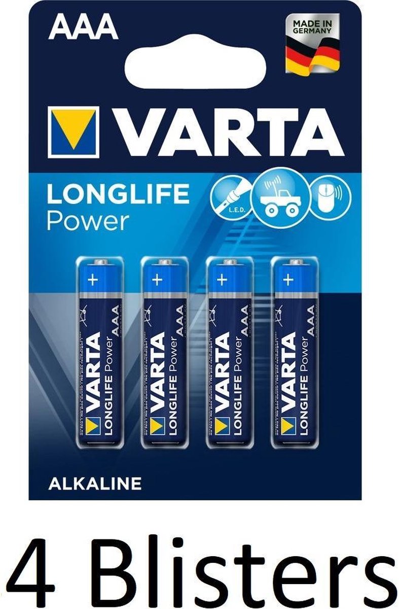 16 Stuks (4 Blisters a 4 st) Varta Longlife Power AAA Batterijen
