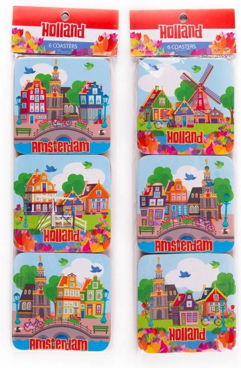 Coasters/Onderzetters Amsterdam & Holland Village - Souvenir - 6 stuks
