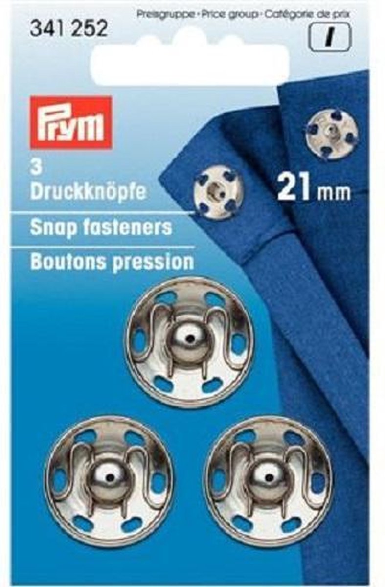 Prym 3 drukknopen 21 mm zilver