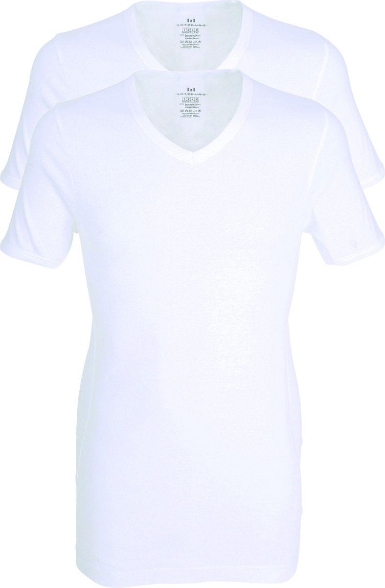 Gotzburg heren T-shirts slim fit V-hals (2-pack) fine rib - wit -  Maat: XL