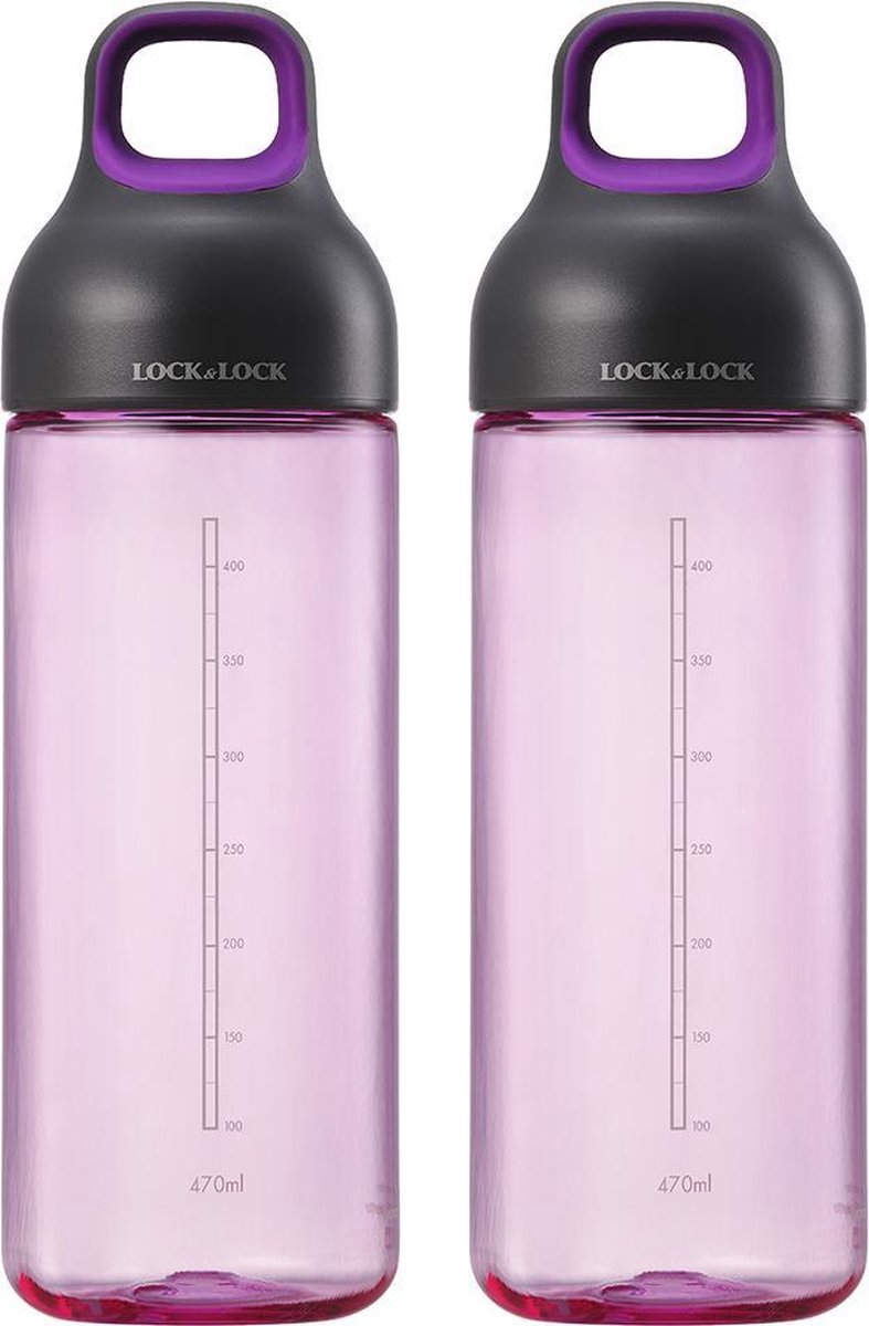 Lock&Lock Drinkfles | Waterfles – 470 ml – Roze – BPA vrij – Lekvrij – Set van 2 stuks