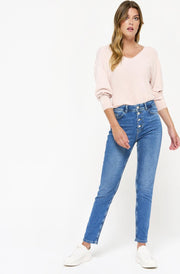 Slim jeans met hoge taille - Blauw