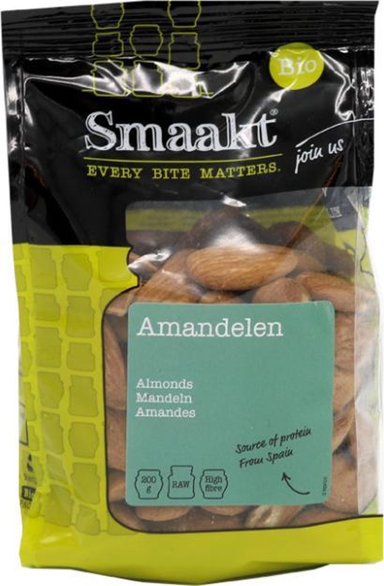 Smaakt Biologische Amandelen (Doos van 8 verpakkingen van 200 gram)