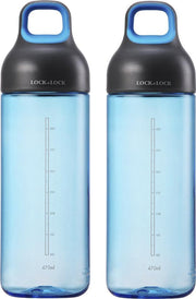 Lock&Lock Drinkfles | Waterfles – 470 ml – Blauw - BPA vrij - Lekvrij - Set van 2 stuks