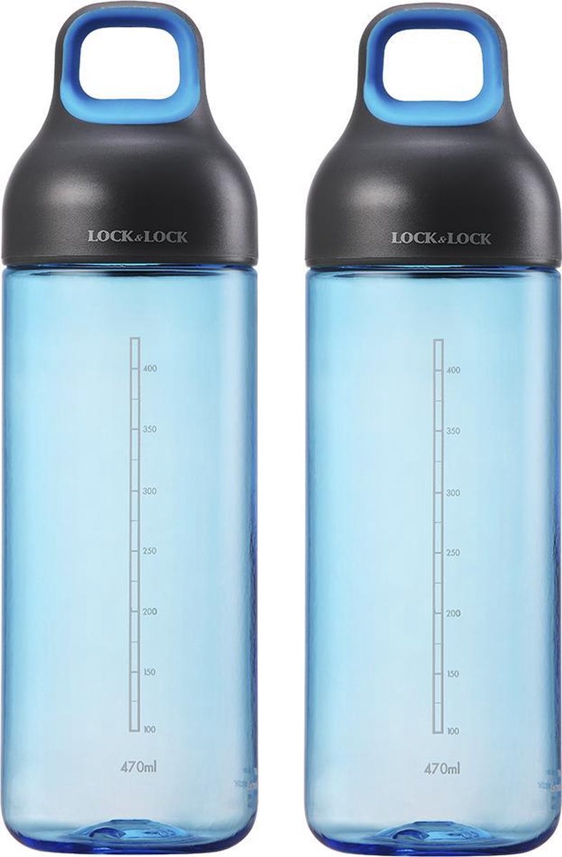 Lock&Lock Drinkfles | Waterfles – 470 ml – Blauw - BPA vrij - Lekvrij - Set van 2 stuks