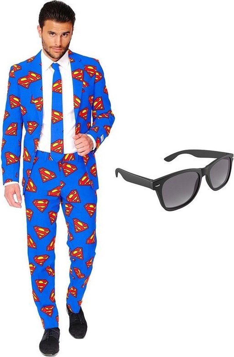 Superman heren kostuum / pak - maat 56 (XXXL) met gratis zonnebril