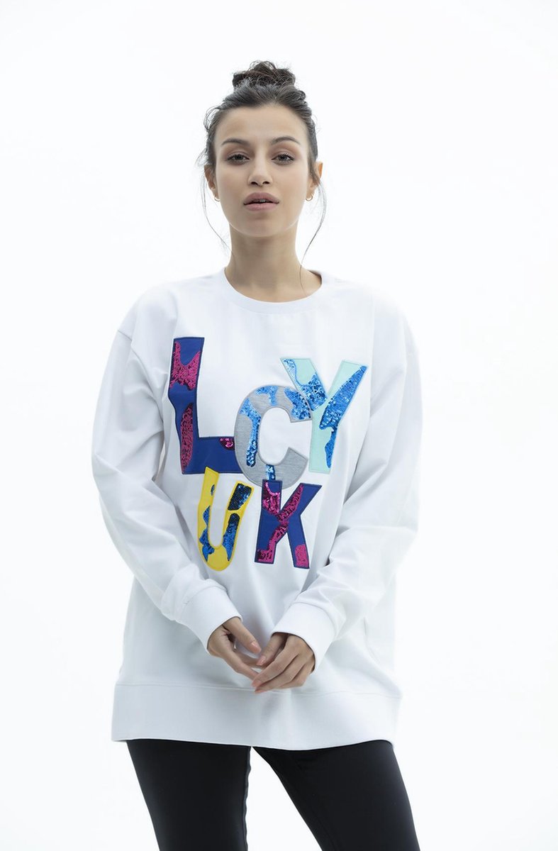 SCR. Ilona Oversized Sweater  Met 'LUCKY'-Print en Pailletten