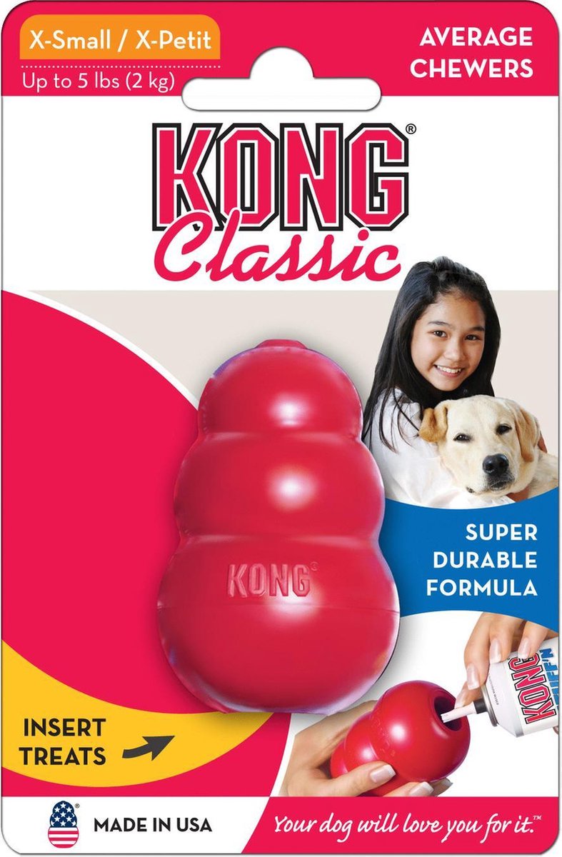 Zeer sterk Hondenspeelgoed - Te vullen met snacks - Kong Classic - Rood in XS tot XL - Geschikt voor alle honden - KONG CLASSIC ROOD XS