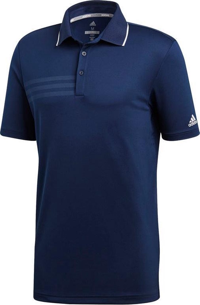 Adidas Golfpolo Drie-streep Heren Blauw Maat Xs