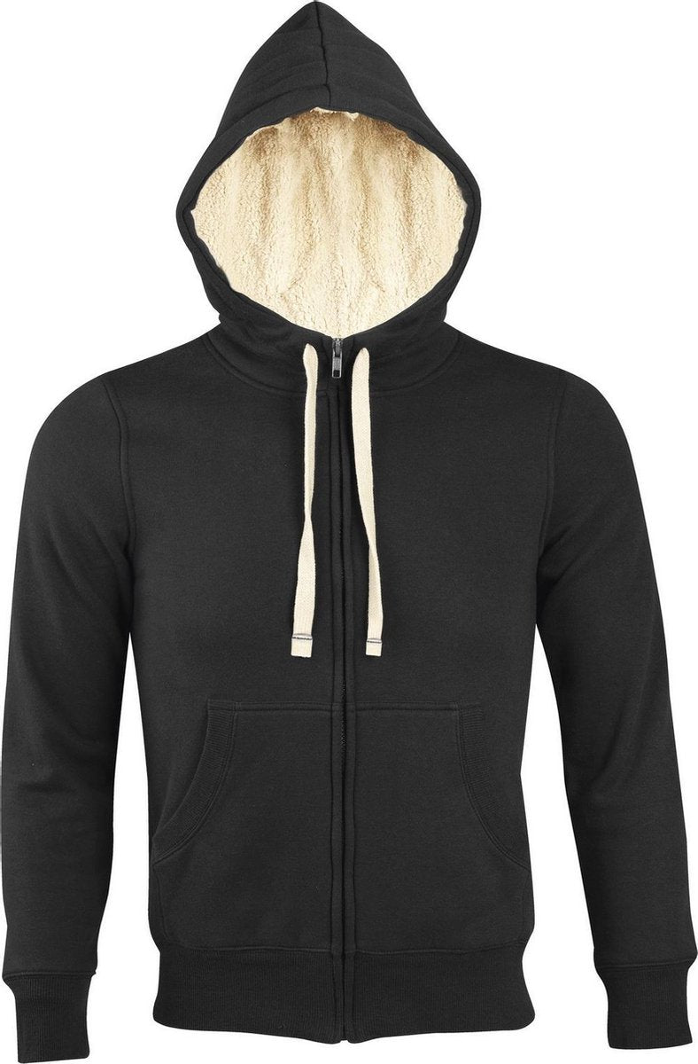 SOLS Sherpa Unisex Zip-Up Hooded Sweatshirt / Hoodie (Zwart)