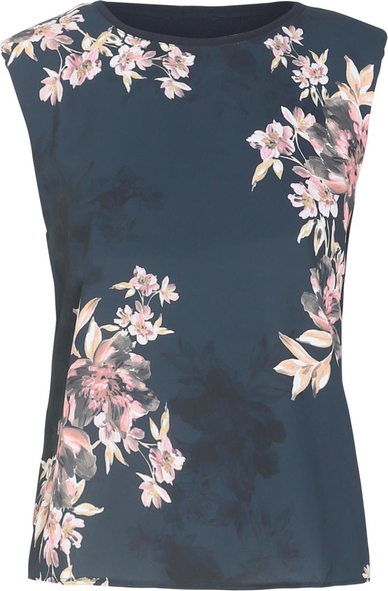 Cassis - Top met schoudervulling en bloemenprint - Marineblauw