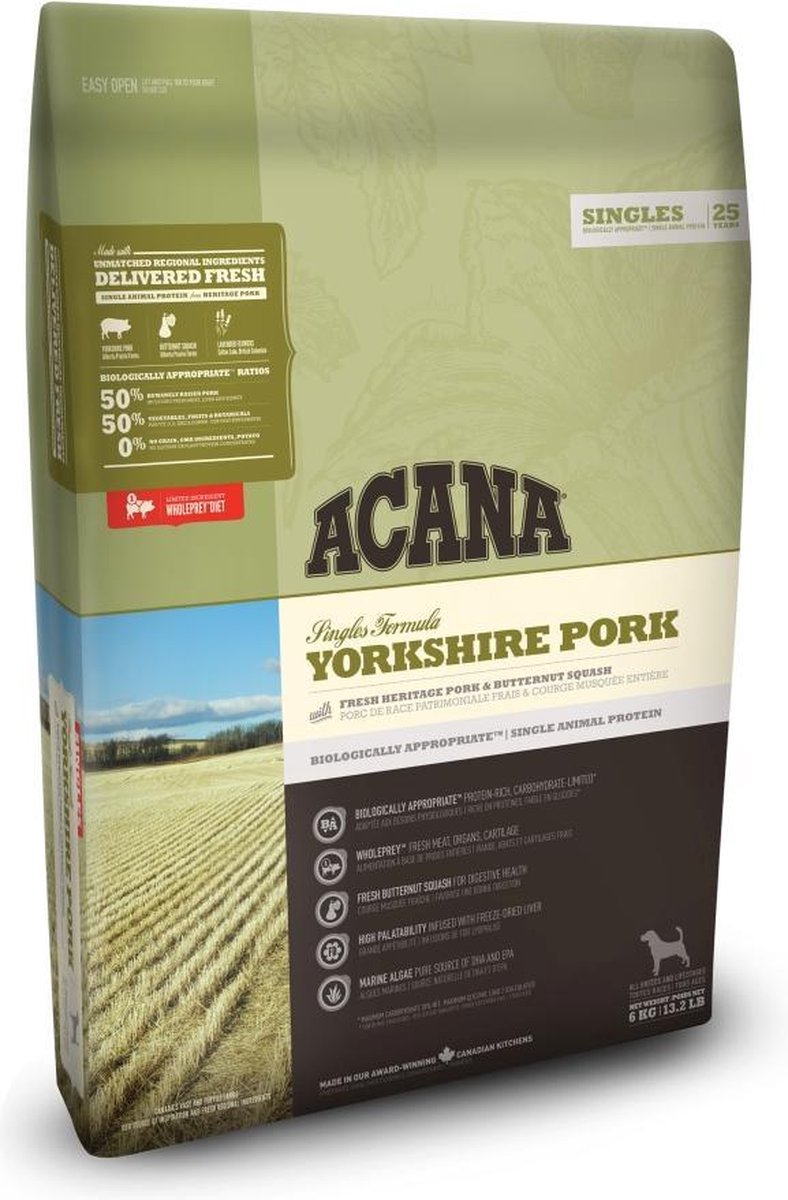 6 kg Acana singles yorkshire pork hondenvoer