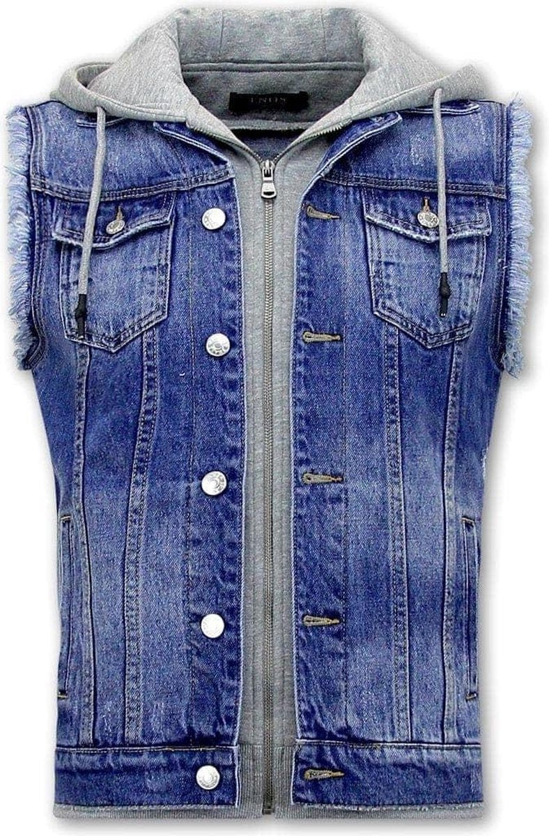 Enos Mouwloos Spijkerjasje met Capuchon - RJ9103 - Blauw - Maat: M