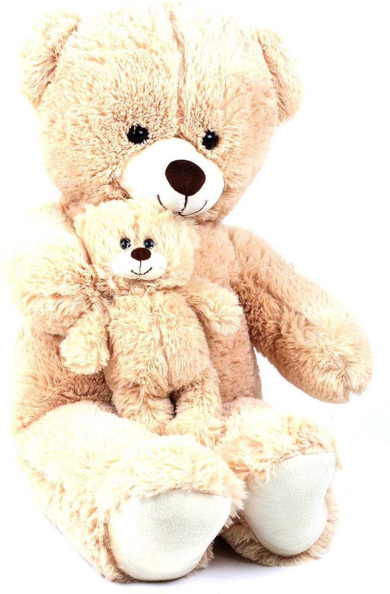 Knuffel Beer & Baby - 100% Polyester - 80 cm