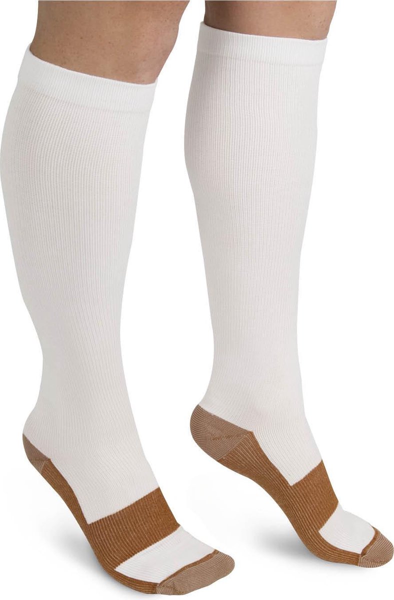 O'DADDY compressiesok - ondersteunende compressiekousen - ideale sportsokken- reissokken uniseks - wit l/xl