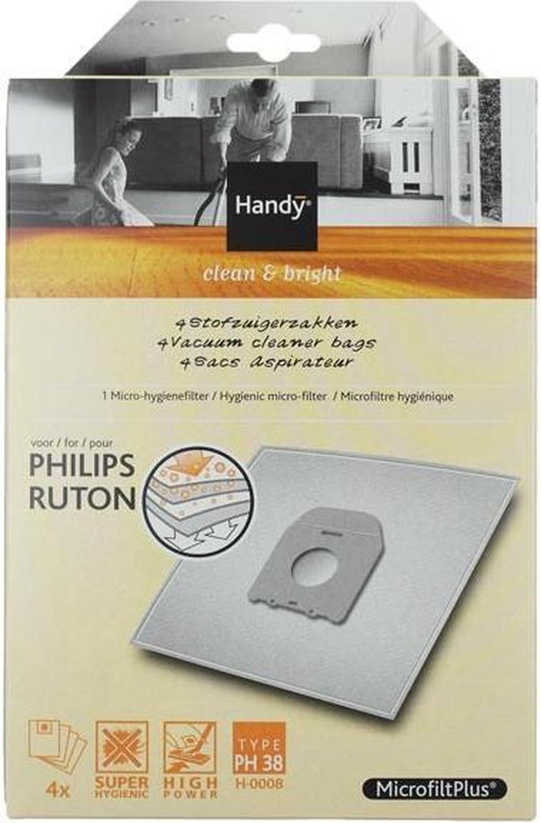 Handy  Type PH38  - Stofzuigerzakken - 4 stuks + 1 Micro Hygiënefilter - Philips stofzuigerzakken