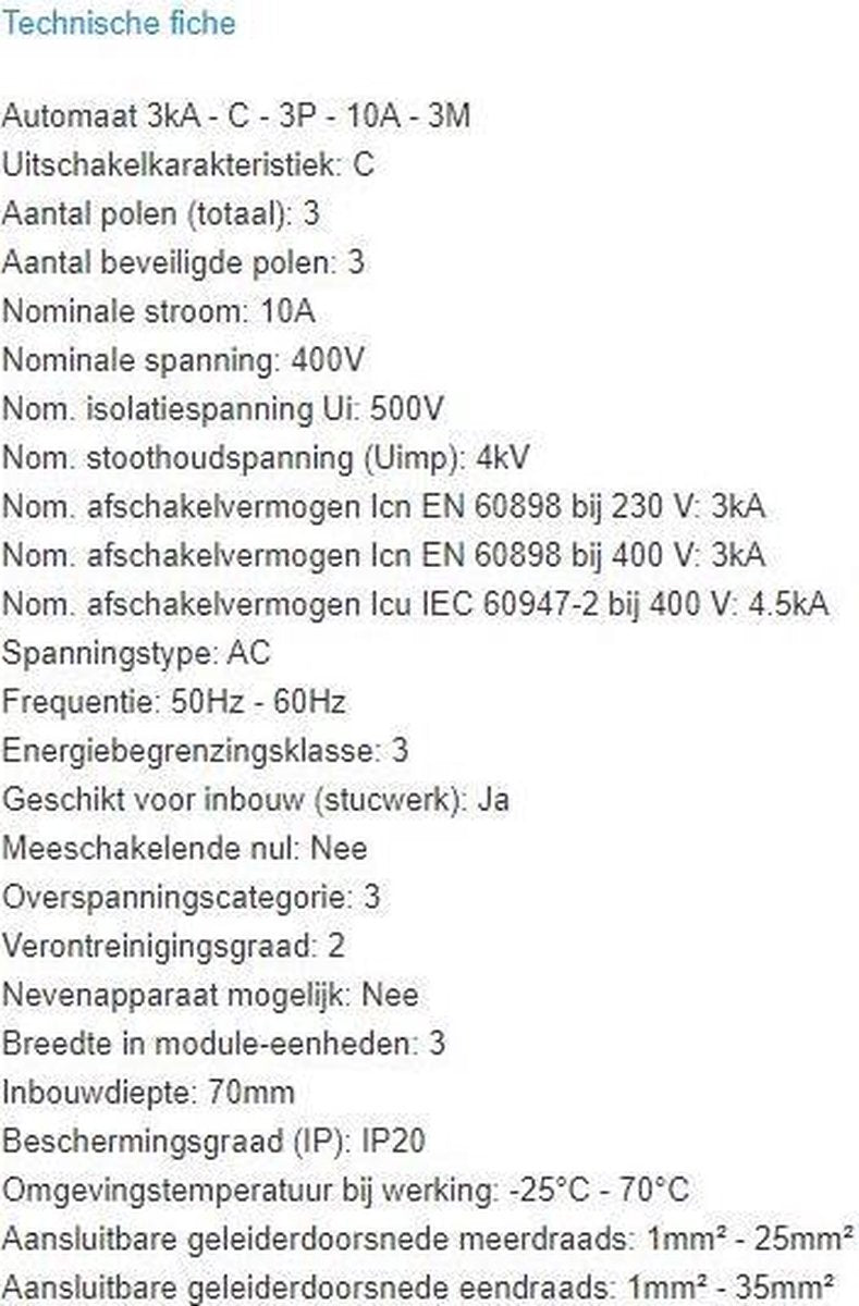 Hager automaat 3ka - c - 3p - 10a - 3m