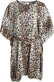 Dames Satijn Tuniek Strand Kaftan - Bruin - One Size 36-48